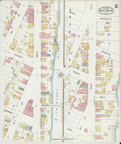 Sanborn Fire Insurance Map from West Bend, Washington County, Wisconsin (1892), Sheet #0002 - Complete Map Set gallery image, historic Sanborn map, vintage wall art, Wisconsin Wisconsin