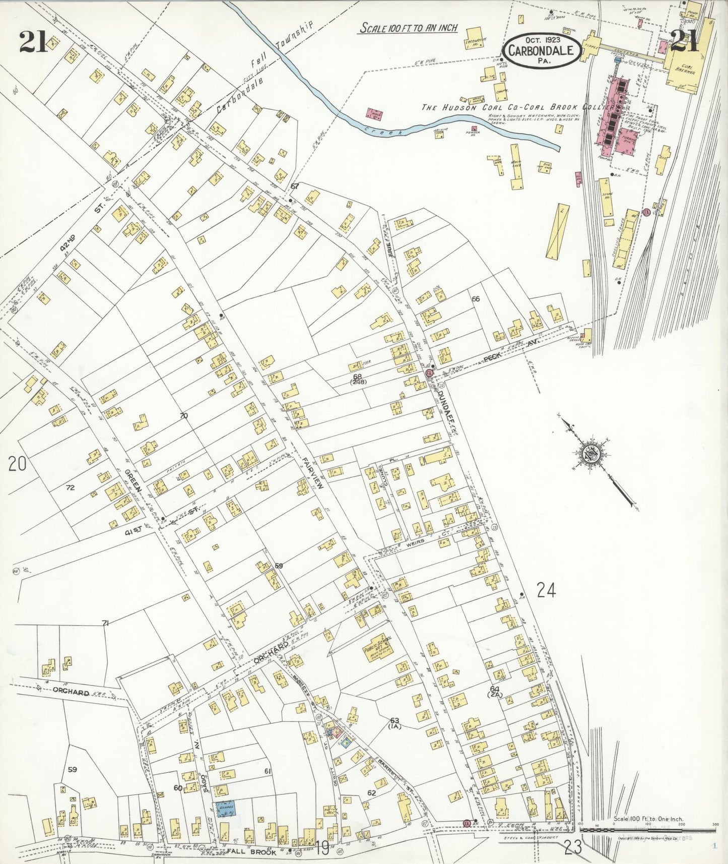 Sanborn Fire Insurance Map from Carbondale, Lackawanna County, Pennsylvania (1923), Sheet #0021 - Historic Sanborn Fire Insurance Map Print, vintage old map wall art, antique decor, genealogy gift, Pennsylvania Pennsylvania map