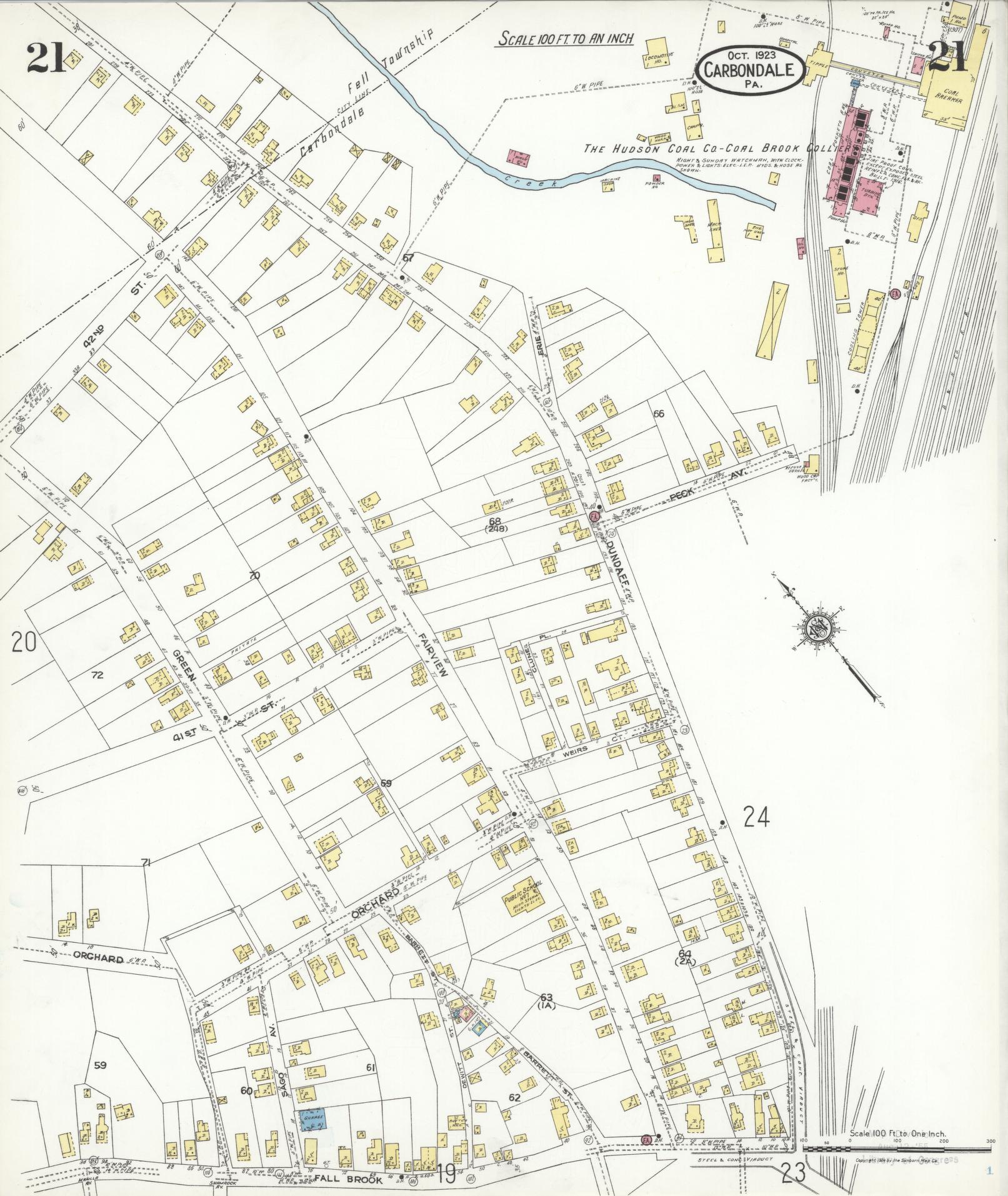 Sanborn Fire Insurance Map from Carbondale, Lackawanna County, Pennsylvania (1923), Sheet #0021 - Historic Sanborn Fire Insurance Map Print, vintage old map wall art, antique decor, genealogy gift, Pennsylvania Pennsylvania map
