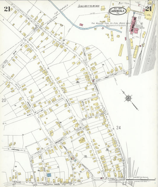 Sanborn Fire Insurance Map from Carbondale, Lackawanna County, Pennsylvania (1923), Sheet #0021 - Historic Sanborn Fire Insurance Map Print, vintage old map wall art, antique decor, genealogy gift, Pennsylvania Pennsylvania map