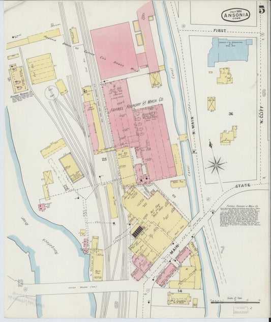 Sanborn Fire Insurance Map from Ansonia, New Haven County, Connecticut (1895), Sheet #0005 - Historic Sanborn Fire Insurance Map Print, vintage old map wall art, antique decor, genealogy gift, Connecticut Connecticut map