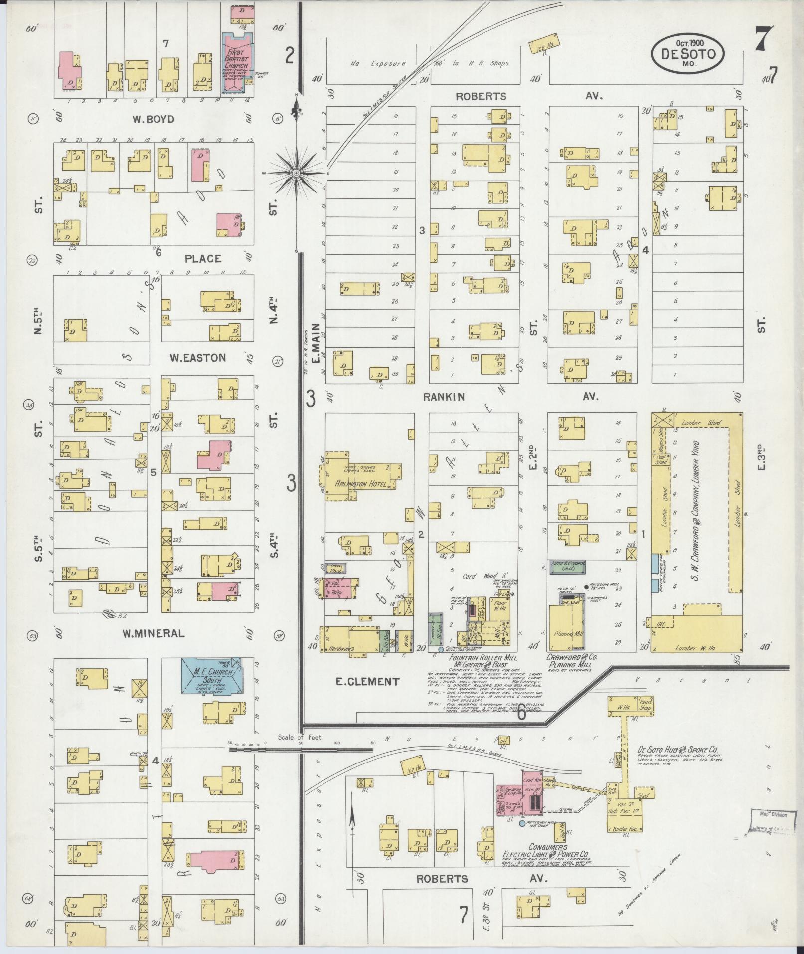Sanborn Fire Insurance Map from De Soto, Jefferson County, Missouri (1900), Sheet #0007 - Complete Map Set gallery image, historic Sanborn map, vintage wall art, Missouri Missouri