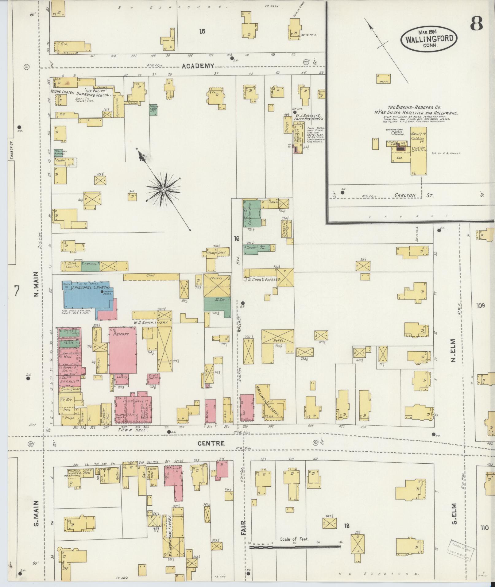 Sanborn Fire Insurance Map from Wallingford, New Haven County, Connecticut (1904), Sheet #0008 - Complete Map Set gallery image, historic Sanborn map, vintage wall art, Connecticut Connecticut