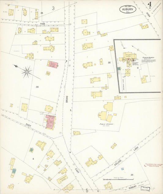 Sanborn Fire Insurance Map from Auburn, Placer County, California (1899), Sheet #0004 - Historic Sanborn Fire Insurance Map Print, vintage old map wall art, antique decor, genealogy gift, California California map
