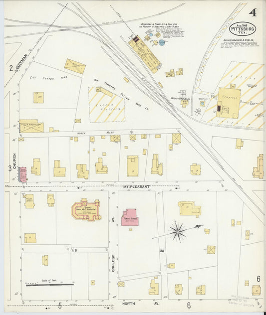 Sanborn Fire Insurance Map from Pittsburg, Camp County, Texas (1906), Sheet #0004 - Historic Sanborn Fire Insurance Map Print, vintage old map wall art, antique decor, genealogy gift, Texas Texas map