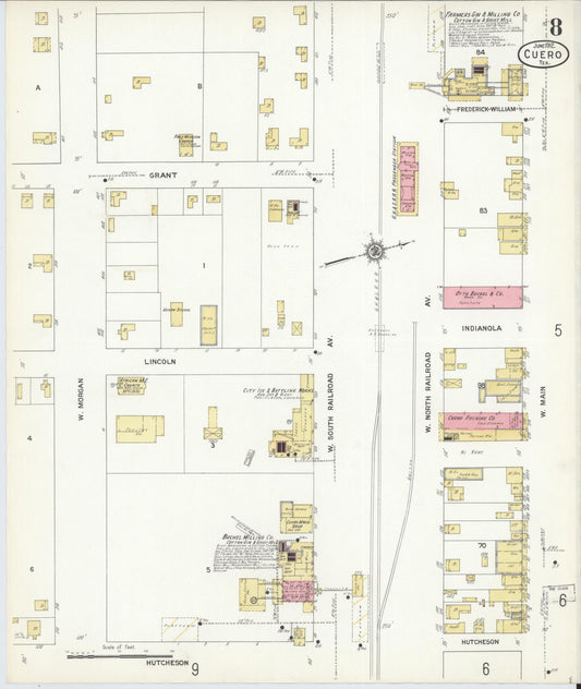 Sanborn Fire Insurance Map from Cuero, De Witt County, Texas (1912), Sheet #0008 - Historic Sanborn Fire Insurance Map Print, vintage old map wall art, antique decor, genealogy gift, Texas Texas map
