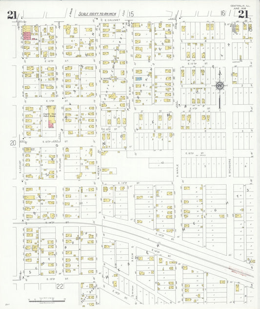 Sanborn Fire Insurance Map from Centralia, Marion, Clinton, Jefferson, and Washington Counties, Illinois (1938), Sheet #0021 - Historic Sanborn Fire Insurance Map Print, vintage old map wall art, antique decor, genealogy gift, Illinois Illinois map