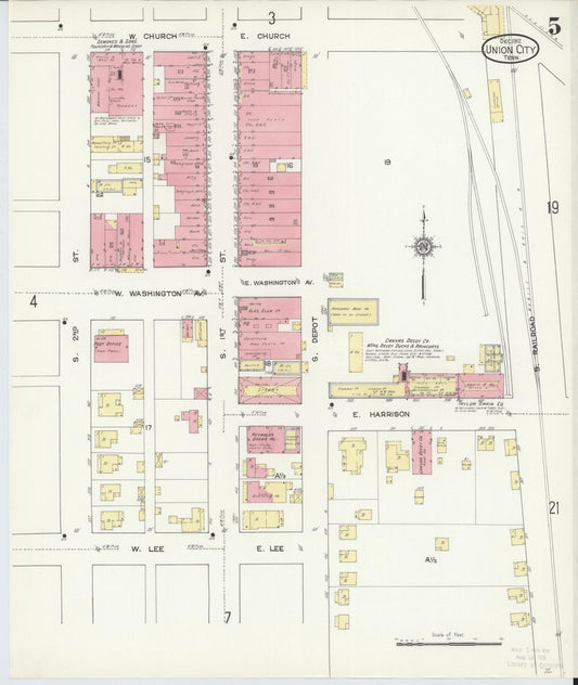 Sanborn Fire Insurance Map from Union City, Obion County, Tennessee (1912), Sheet #0005 - Historic Sanborn Fire Insurance Map Print, vintage old map wall art, antique decor, genealogy gift, Tennessee Tennessee map