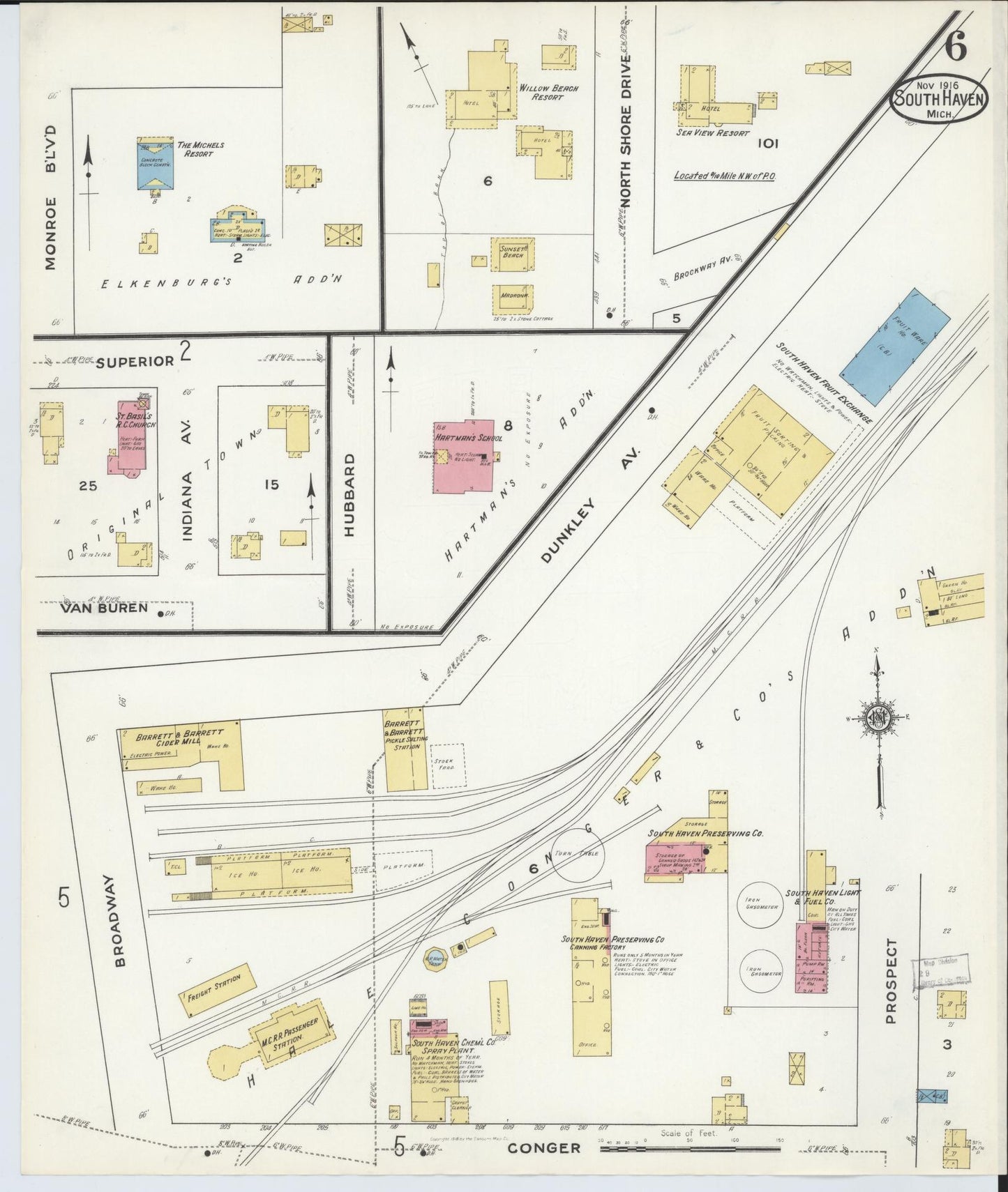 Sanborn Fire Insurance Map from South Haven, Van Buren County, Michigan (1916), Sheet #0006 - Historic Sanborn Fire Insurance Map Print, vintage old map wall art, antique decor, genealogy gift, Michigan Michigan map