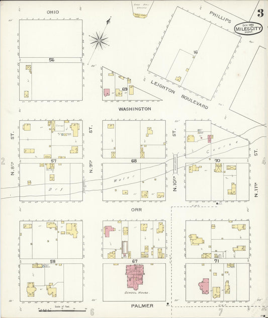 Sanborn Fire Insurance Map from Miles City, Custer County, Montana (1893), Sheet #0003 - Historic Sanborn Fire Insurance Map Print, vintage old map wall art, antique decor, genealogy gift, Montana Montana map