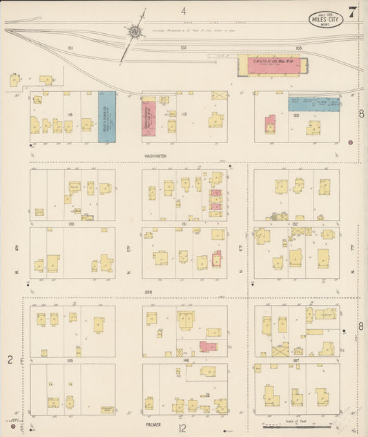 Sanborn Fire Insurance Map from Miles City, Custer County, Montana (1916), Sheet #0007 - Historic Sanborn Fire Insurance Map Print, vintage old map wall art, antique decor, genealogy gift, Montana Montana map
