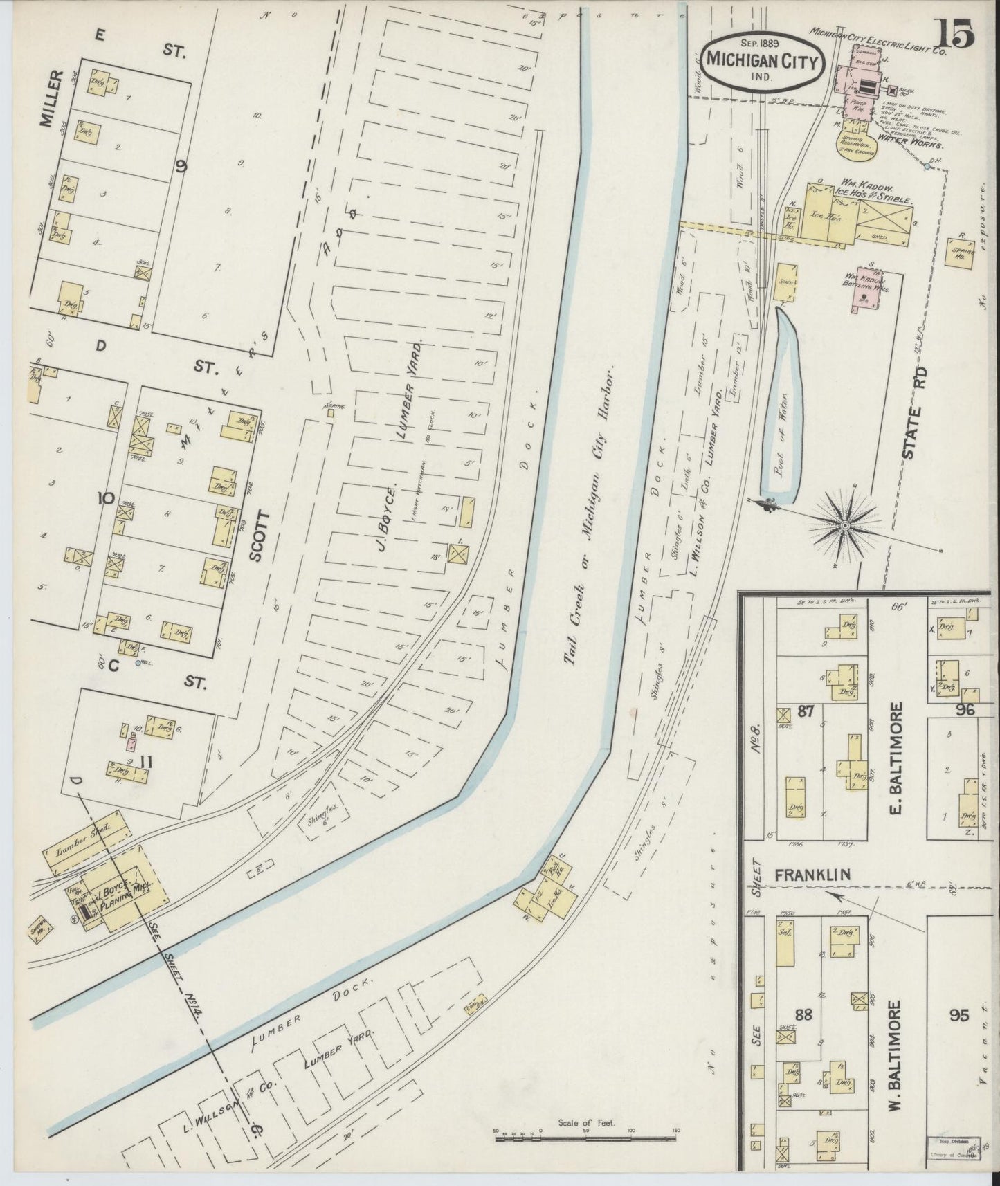 Sanborn Fire Insurance Map from Michigan City, La Porte County, Indiana (1889), Sheet #0015 - Historic Sanborn Fire Insurance Map Print, vintage old map wall art, antique decor, genealogy gift, Michigan Michigan map
