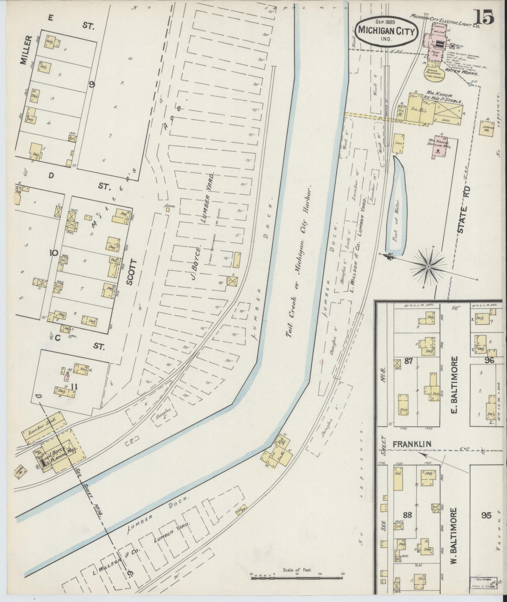 Sanborn Fire Insurance Map from Michigan City, La Porte County, Indiana (1889), Sheet #0015 - Historic Sanborn Fire Insurance Map Print, vintage old map wall art, antique decor, genealogy gift, Michigan Michigan map