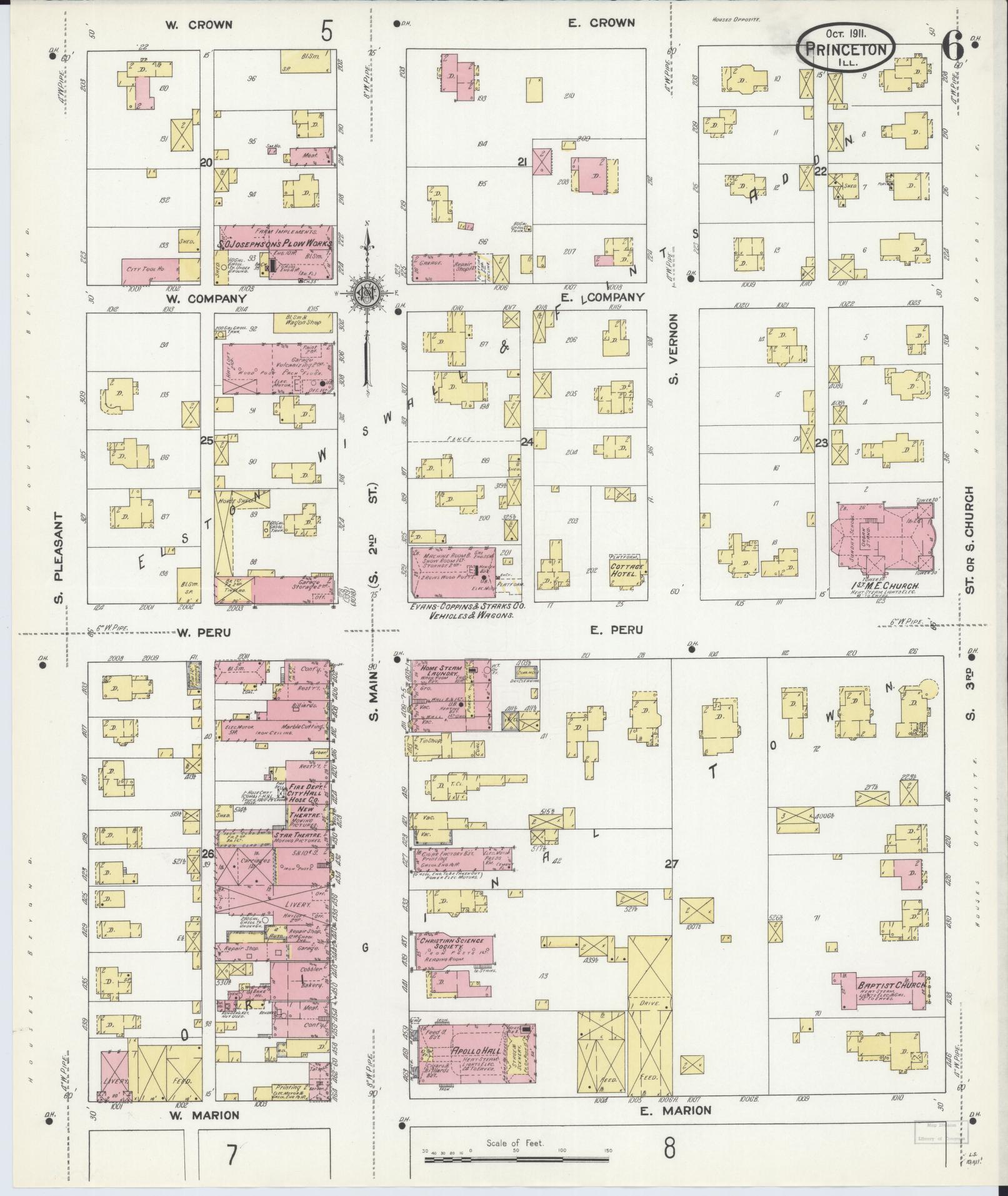 Sanborn Fire Insurance Map from Princeton, Bureau County, Illinois (1911), Sheet #0006 - Complete Map Set gallery image, historic Sanborn map, vintage wall art, Illinois Illinois