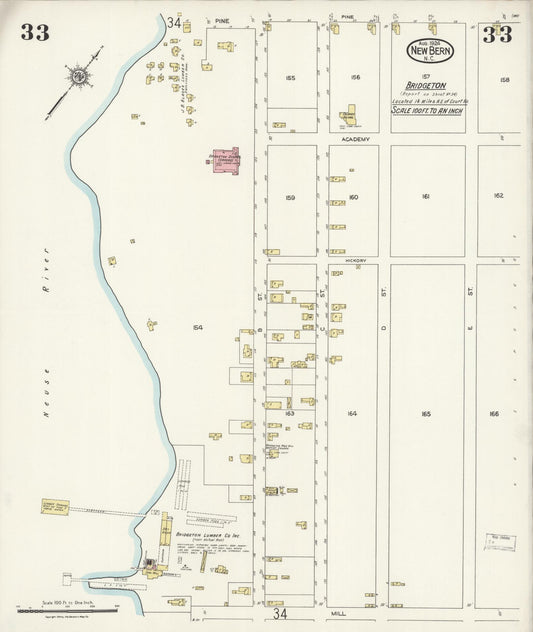 Sanborn Fire Insurance Map from New Bern, Craven County, North Carolina (1924), Sheet #0033 - Historic Sanborn Fire Insurance Map Print, vintage old map wall art, antique decor, genealogy gift, North Carolina North Carolina map