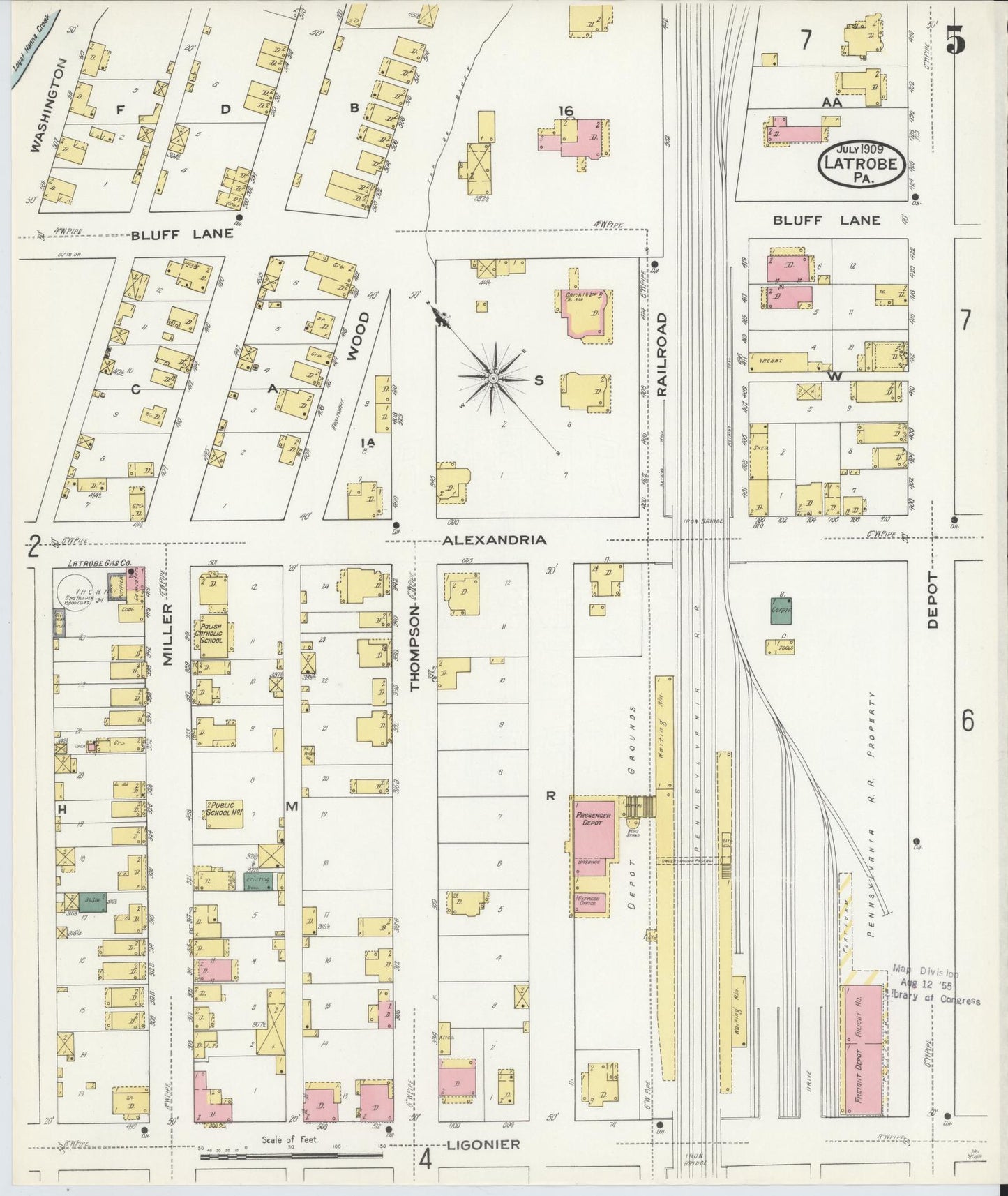 Sanborn Fire Insurance Map from Latrobe, Westmoreland County, Pennsylvania (1909), Sheet #0005 - Historic Sanborn Fire Insurance Map Print, vintage old map wall art, antique decor, genealogy gift, Pennsylvania Pennsylvania map