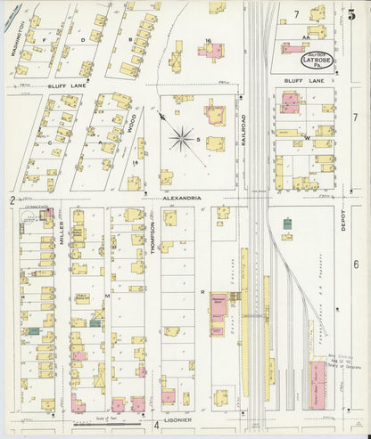 Sanborn Fire Insurance Map from Latrobe, Westmoreland County, Pennsylvania (1909), Sheet #0005 - Historic Sanborn Fire Insurance Map Print, vintage old map wall art, antique decor, genealogy gift, Pennsylvania Pennsylvania map