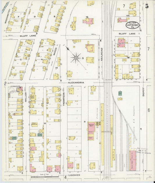 Sanborn Fire Insurance Map from Latrobe, Westmoreland County, Pennsylvania (1909), Sheet #0005 - Historic Sanborn Fire Insurance Map Print, vintage old map wall art, antique decor, genealogy gift, Pennsylvania Pennsylvania map