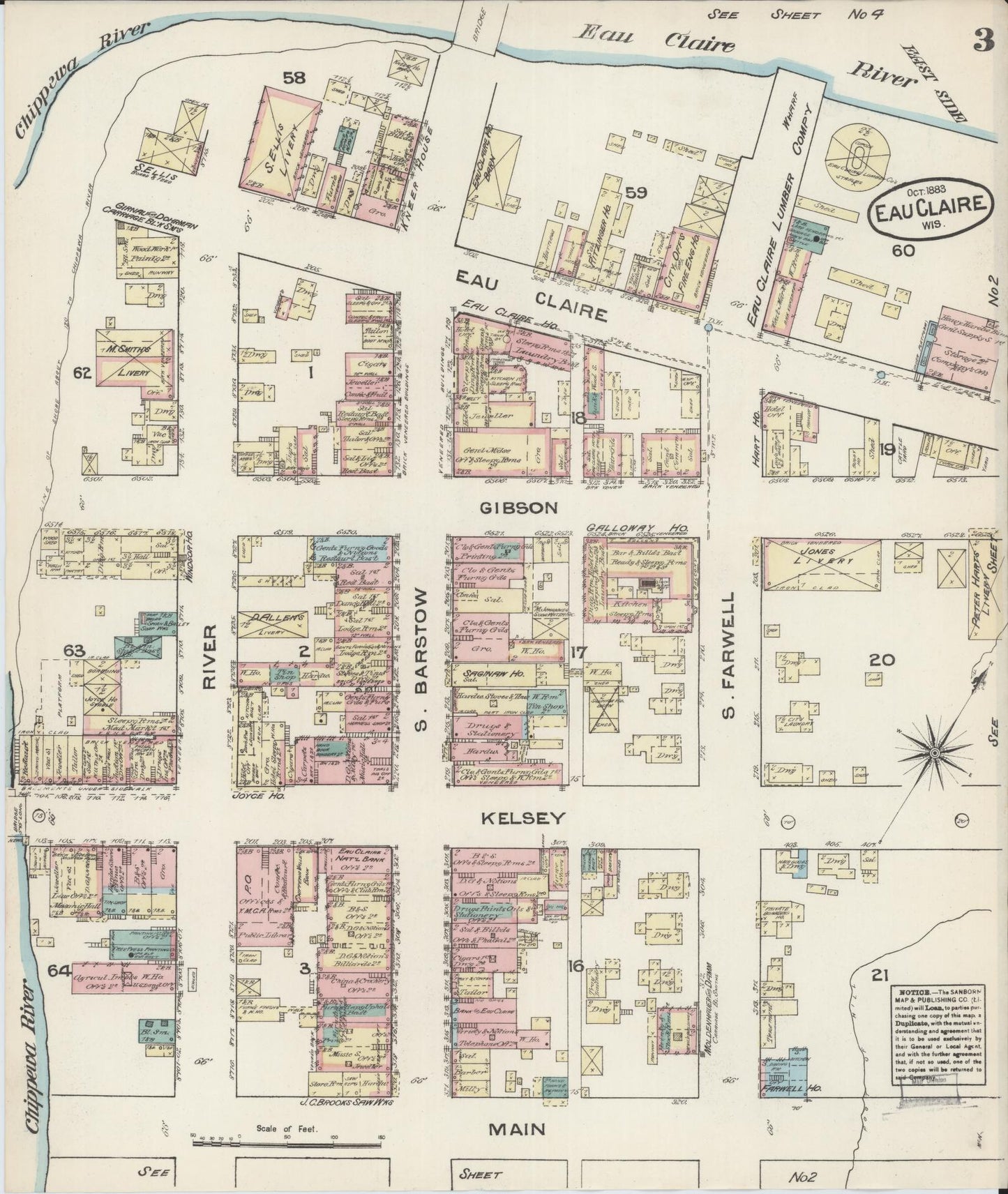 Sanborn Fire Insurance Map from Eau Claire, Eau Claire County, Wisconsin (1883), Sheet #0003 - Complete Map Set gallery image, historic Sanborn map, vintage wall art, Wisconsin Wisconsin