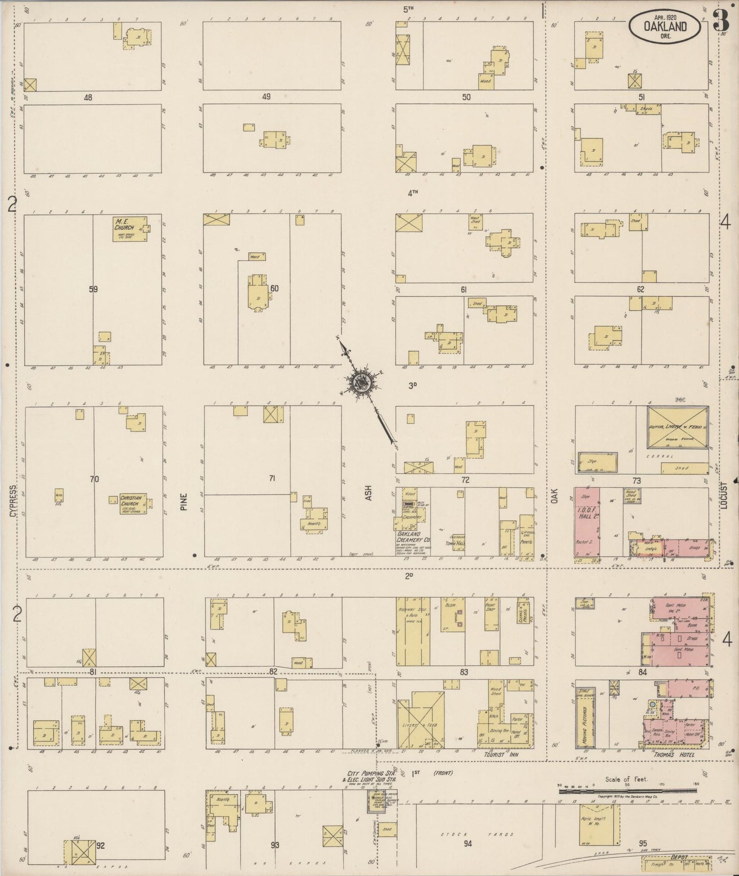 Sanborn Fire Insurance Map from Oakland, Douglas County, Oregon (1920), Sheet #0003 - Complete Map Set gallery image, historic Sanborn map, vintage wall art, Oregon Oregon