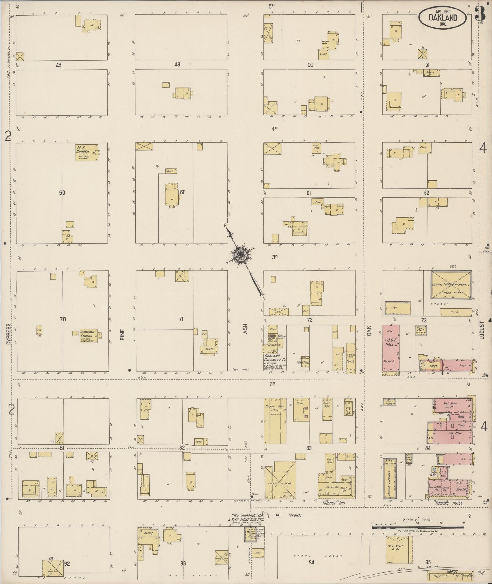 Sanborn Fire Insurance Map from Oakland, Douglas County, Oregon (1920), Sheet #0003 - Complete Map Set gallery image, historic Sanborn map, vintage wall art, Oregon Oregon