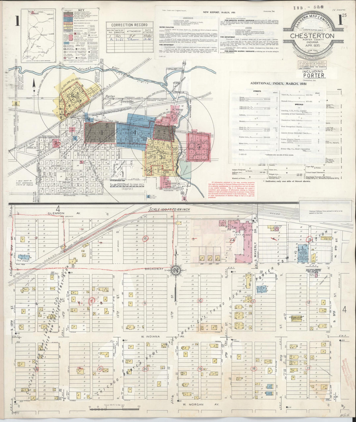 Sanborn Fire Insurance Map from Chesterton, Porter County, Indiana (1951), Sheet #0001 - Historic Sanborn Fire Insurance Map Print, vintage old map wall art, antique decor, genealogy gift, Indiana Indiana map