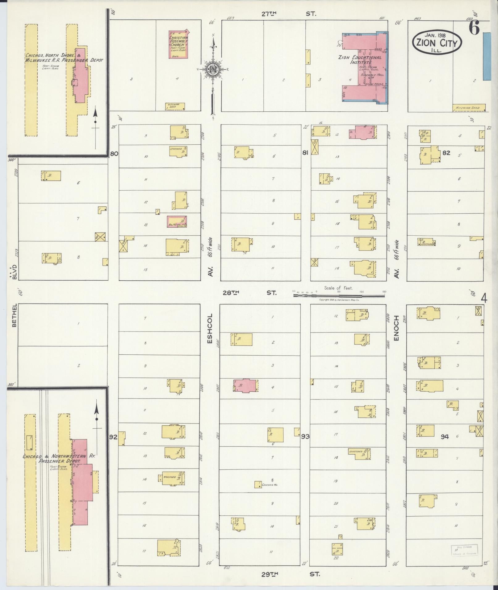 Sanborn Fire Insurance Map from Zion, Lake County, Illinois (1918), Sheet #0006 - Complete Map Set gallery image, historic Sanborn map, vintage wall art, Illinois Illinois