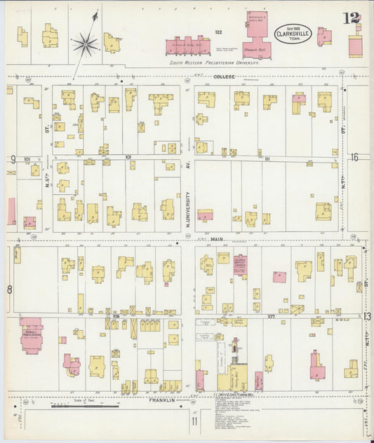 Sanborn Fire Insurance Map from Clarksville, Montgomery County, Tennessee (1903), Sheet #0012 - Historic Sanborn Fire Insurance Map Print, vintage old map wall art, antique decor, genealogy gift, Tennessee Tennessee map
