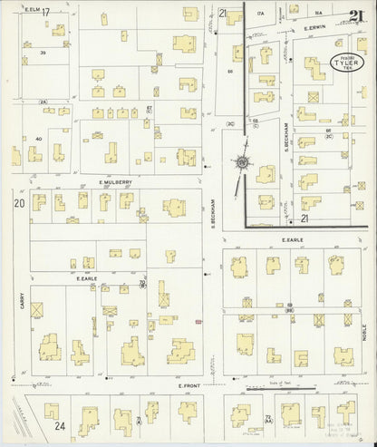 Sanborn Fire Insurance Map from Tyler, Smith County, Texas (1912), Sheet #0021 - Historic Sanborn Fire Insurance Map Print, vintage old map wall art, antique decor, genealogy gift, Texas Texas map