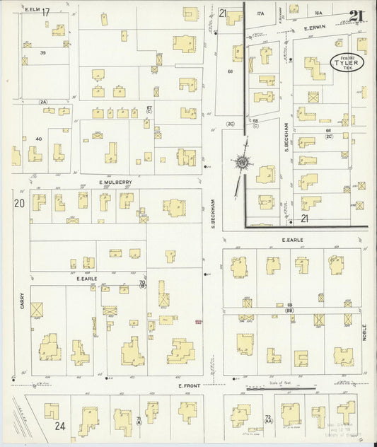 Sanborn Fire Insurance Map from Tyler, Smith County, Texas (1912), Sheet #0021 - Historic Sanborn Fire Insurance Map Print, vintage old map wall art, antique decor, genealogy gift, Texas Texas map
