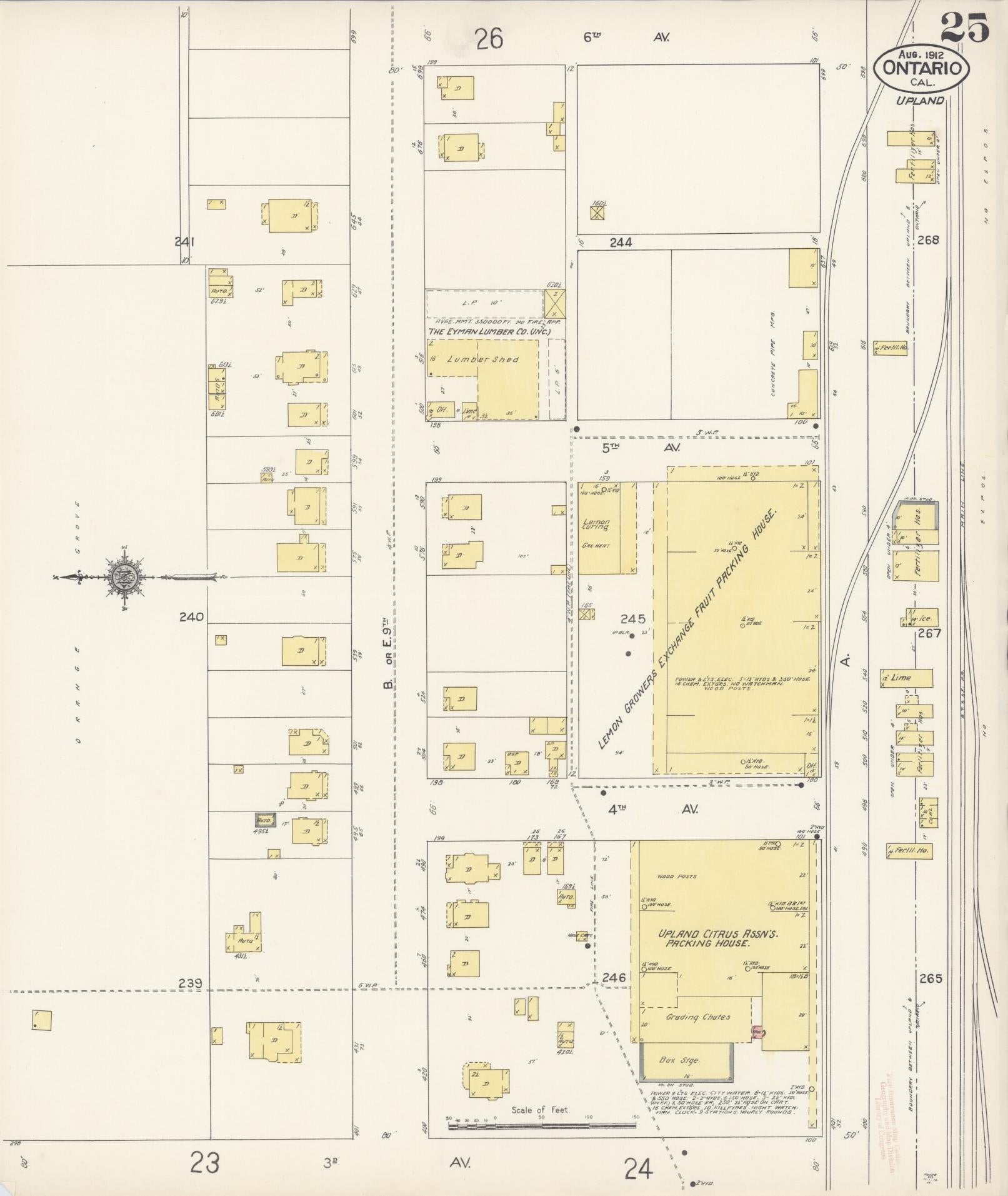 Sanborn Fire Insurance Map from Ontario, San Bernardino County, California (1912), Sheet #0025 - Complete Map Set gallery image, historic Sanborn map, vintage wall art, California California