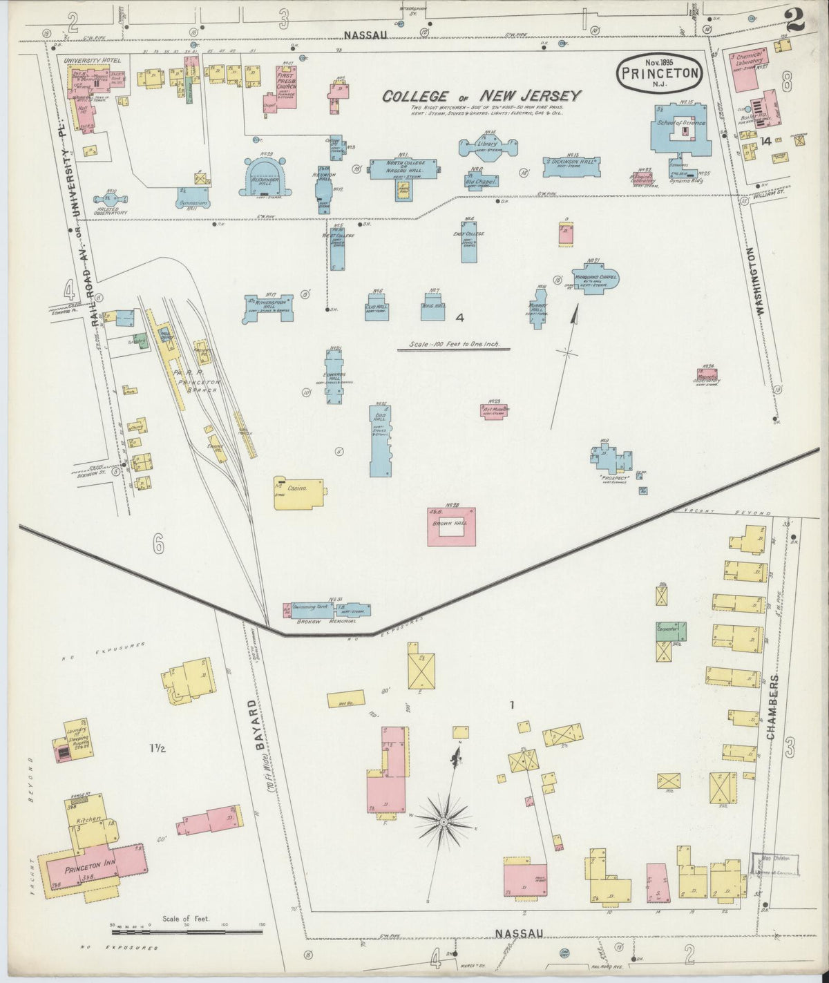 Sanborn Fire Insurance Map from Princeton, Mercer County, New Jersey (1895), Sheet #0002 - Complete Map Set gallery image, historic Sanborn map, vintage wall art, New Jersey New Jersey