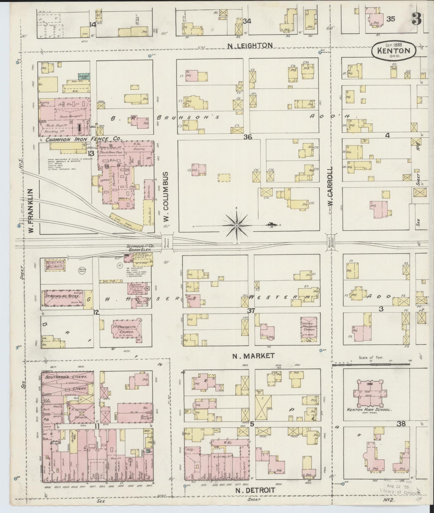 Sanborn Fire Insurance Map from Kenton, Hardin County, Ohio (1888), Sheet #0003 - Complete Map Set gallery image, historic Sanborn map, vintage wall art, Ohio Ohio