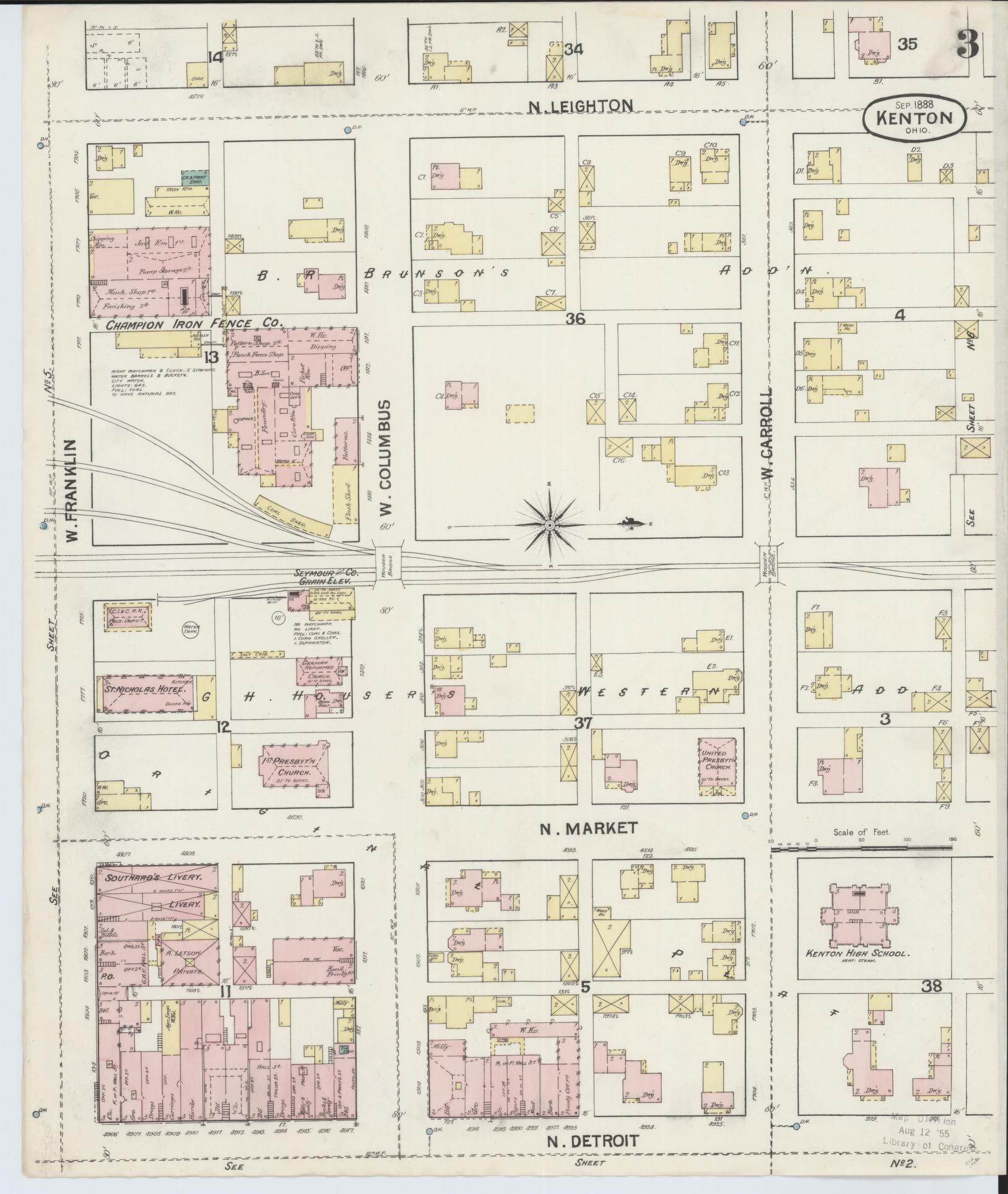 Sanborn Fire Insurance Map from Kenton, Hardin County, Ohio (1888), Sheet #0003 - Complete Map Set gallery image, historic Sanborn map, vintage wall art, Ohio Ohio