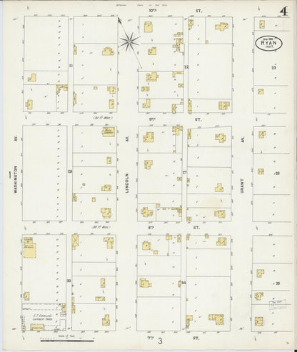 Sanborn Fire Insurance Map from Ryan, Jefferson County, Oklahoma (1898), Sheet #0004 - Complete Map Set gallery image, historic Sanborn map, vintage wall art, Oklahoma Oklahoma