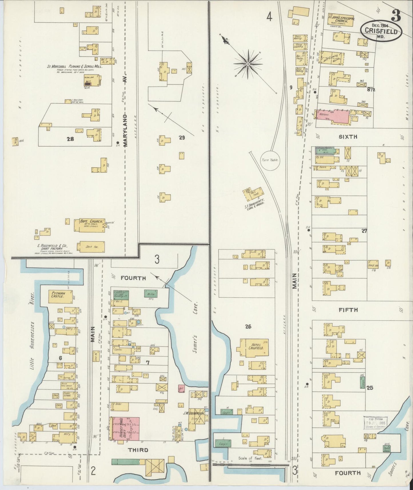 Sanborn Fire Insurance Map from Crisfield, Somerset County, Maryland (1904), Sheet #0003 - Complete Map Set gallery image, historic Sanborn map, vintage wall art, Maryland Maryland