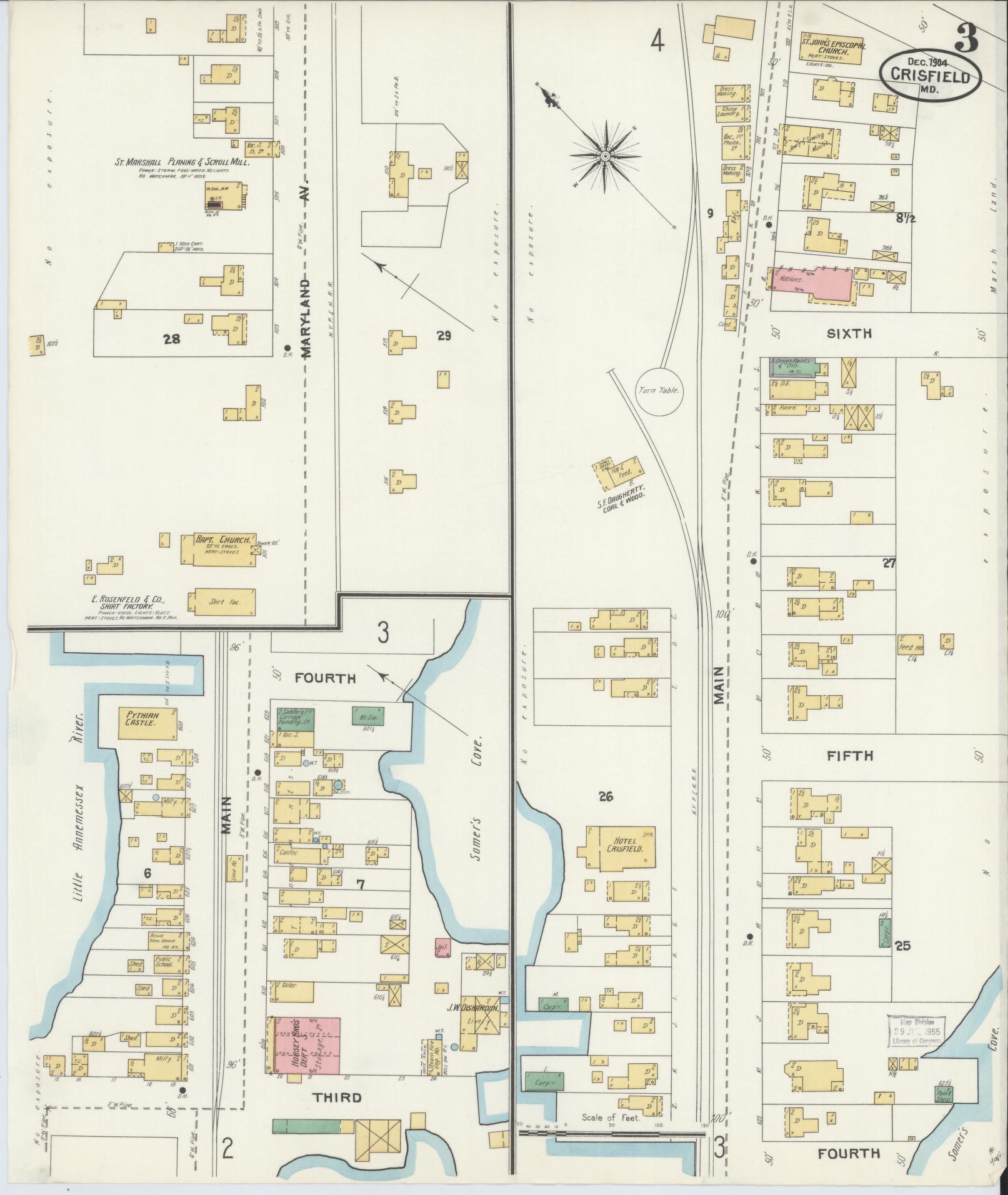 Sanborn Fire Insurance Map from Crisfield, Somerset County, Maryland (1904), Sheet #0003 - Complete Map Set gallery image, historic Sanborn map, vintage wall art, Maryland Maryland