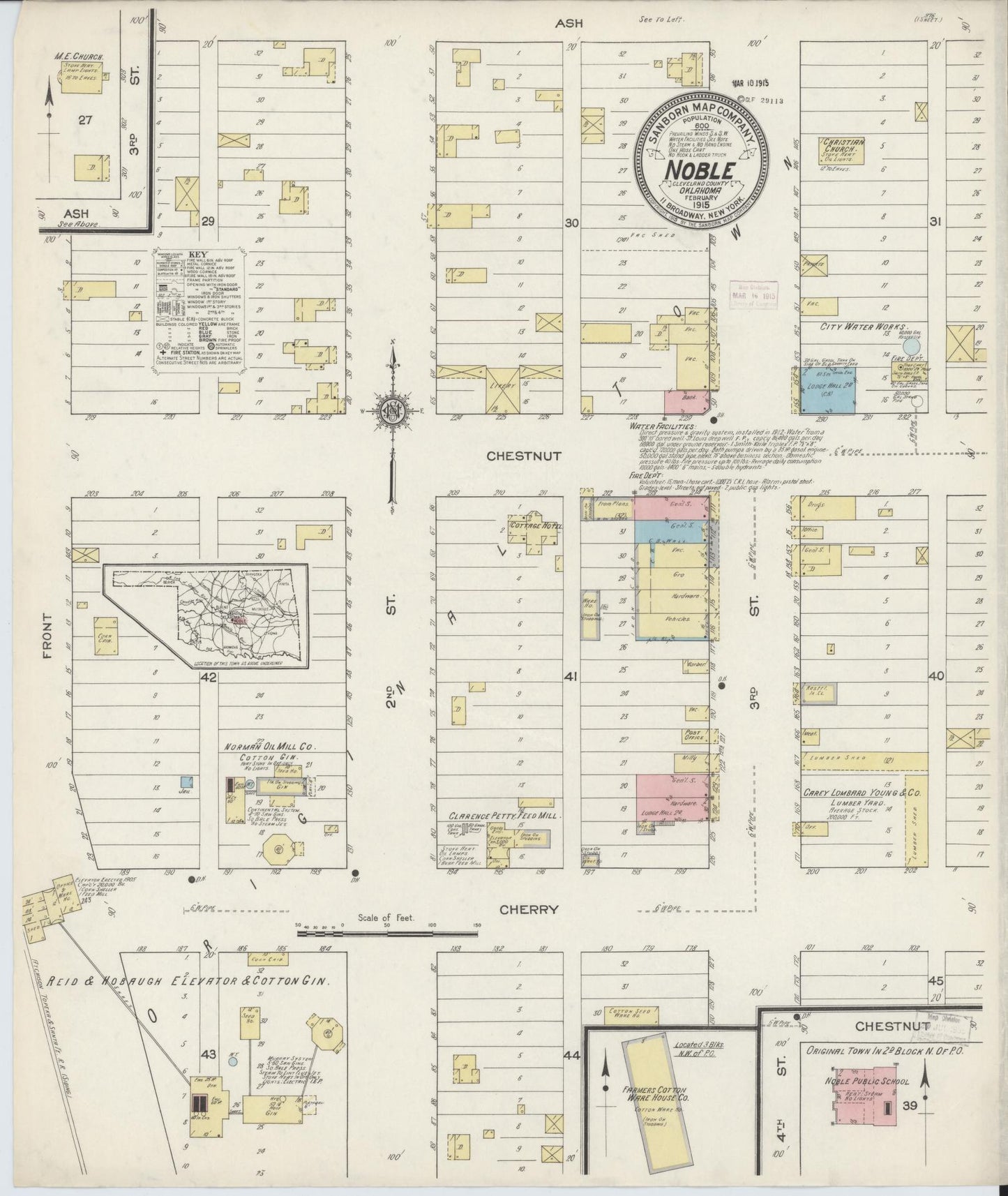Sanborn Fire Insurance Map from Noble, Cleveland County, Oklahoma (1915), Sheet #0001 - Historic Sanborn Fire Insurance Map Print, vintage old map wall art, antique decor, genealogy gift, Oklahoma Oklahoma map
