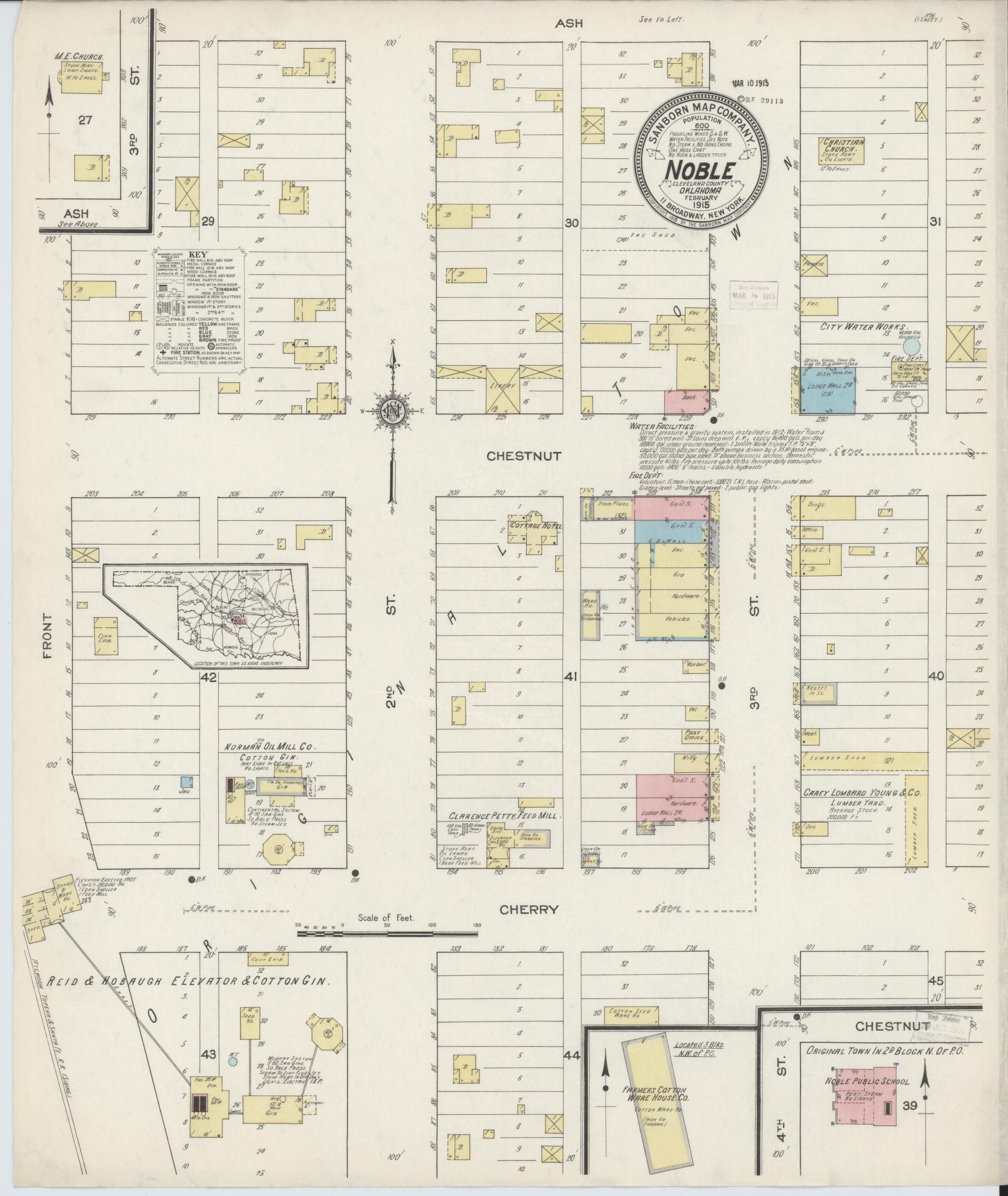 Sanborn Fire Insurance Map from Noble, Cleveland County, Oklahoma (1915), Sheet #0001 - Historic Sanborn Fire Insurance Map Print, vintage old map wall art, antique decor, genealogy gift, Oklahoma Oklahoma map