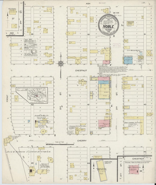Sanborn Fire Insurance Map from Noble, Cleveland County, Oklahoma (1915), Sheet #0001 - Historic Sanborn Fire Insurance Map Print, vintage old map wall art, antique decor, genealogy gift, Oklahoma Oklahoma map