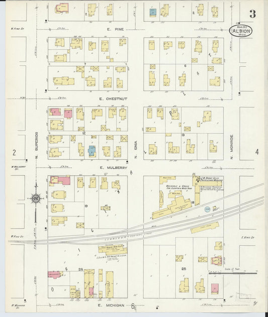 Sanborn Fire Insurance Map from Albion, Calhoun County, Michigan (1913), Sheet #0003 - Historic Sanborn Fire Insurance Map Print, vintage old map wall art, antique decor, genealogy gift, Michigan Michigan map