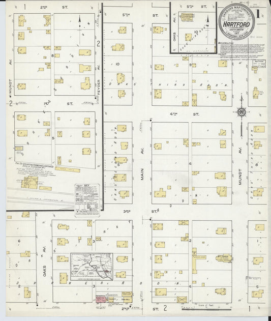 Sanborn Fire Insurance Map from Hartford, Minnehaha County, South Dakota (1917), Sheet #0001 - Historic Sanborn Fire Insurance Map Print, vintage old map wall art, antique decor, genealogy gift, South Dakota South Dakota map