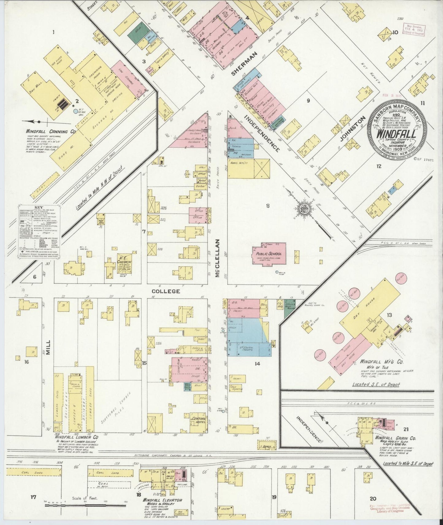 Sanborn Fire Insurance Map from Windfall, Tipton County, Indiana (1909), Sheet #0001 - Historic Sanborn Fire Insurance Map Print, vintage old map wall art, antique decor, genealogy gift, Indiana Indiana map