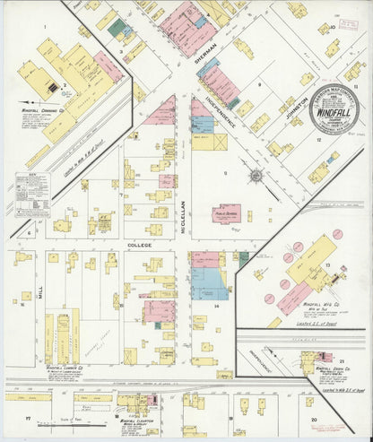 Sanborn Fire Insurance Map from Windfall, Tipton County, Indiana (1909), Sheet #0001 - Historic Sanborn Fire Insurance Map Print, vintage old map wall art, antique decor, genealogy gift, Indiana Indiana map