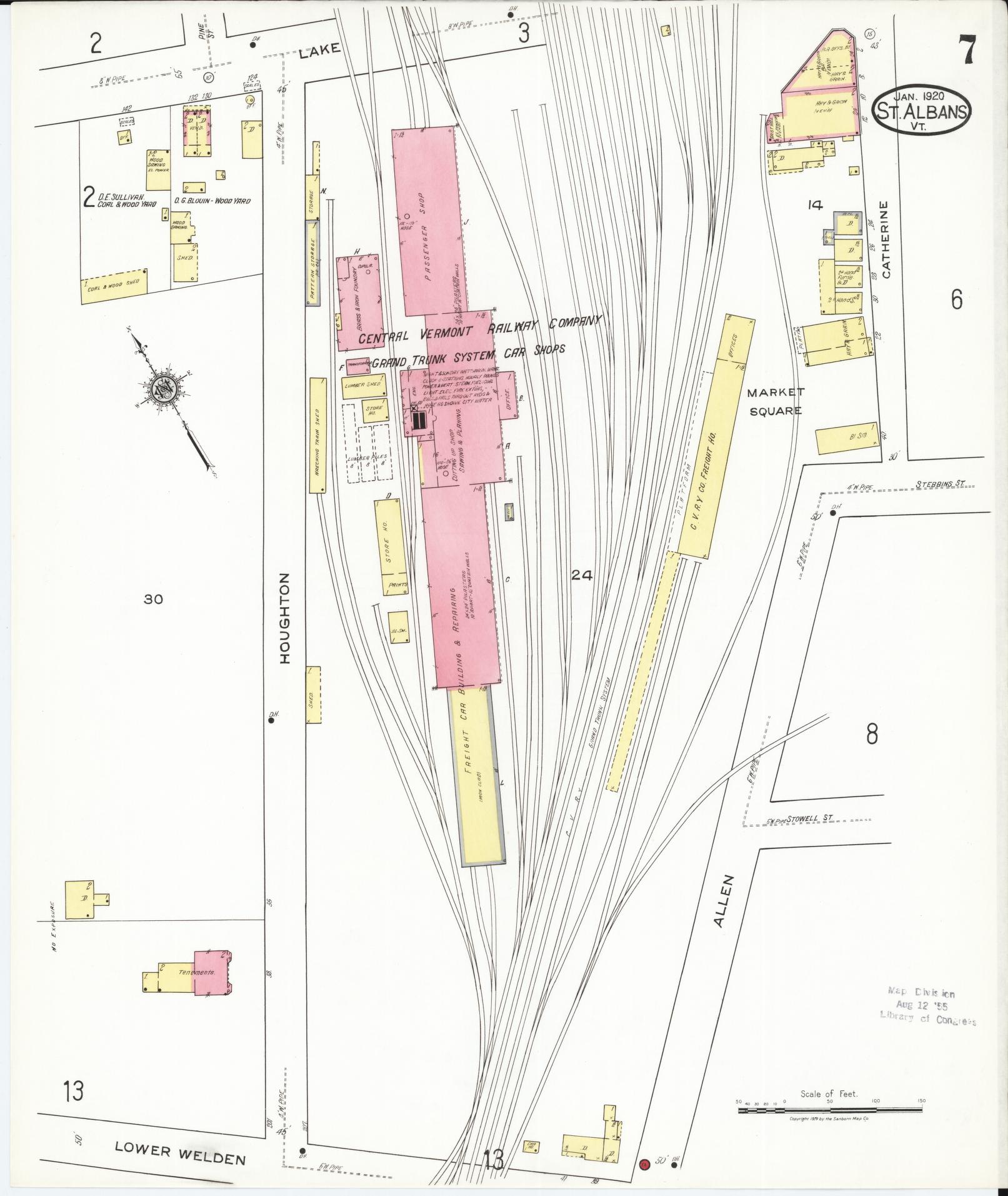 Sanborn Fire Insurance Map from Saint Albans, Franklin County, Vermont (1920), Sheet #0007 - Complete Map Set gallery image, historic Sanborn map, vintage wall art, Vermont Vermont