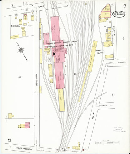 Sanborn Fire Insurance Map from Saint Albans, Franklin County, Vermont (1920), Sheet #0007 - Complete Map Set gallery image, historic Sanborn map, vintage wall art, Vermont Vermont
