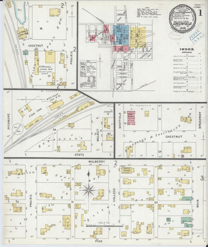 Sanborn Fire Insurance Map from Greenfield, Greene County, Illinois (1899), Sheet #0001 - Complete Map Set gallery image, historic Sanborn map, vintage wall art, Illinois Illinois