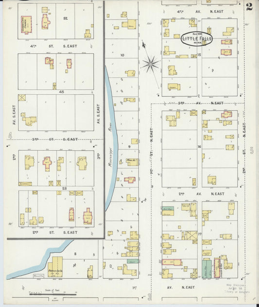 Sanborn Fire Insurance Map from Little Falls, Morrison County, Minnesota (1895), Sheet #0002 - Historic Sanborn Fire Insurance Map Print, vintage old map wall art, antique decor, genealogy gift, Minnesota Minnesota map