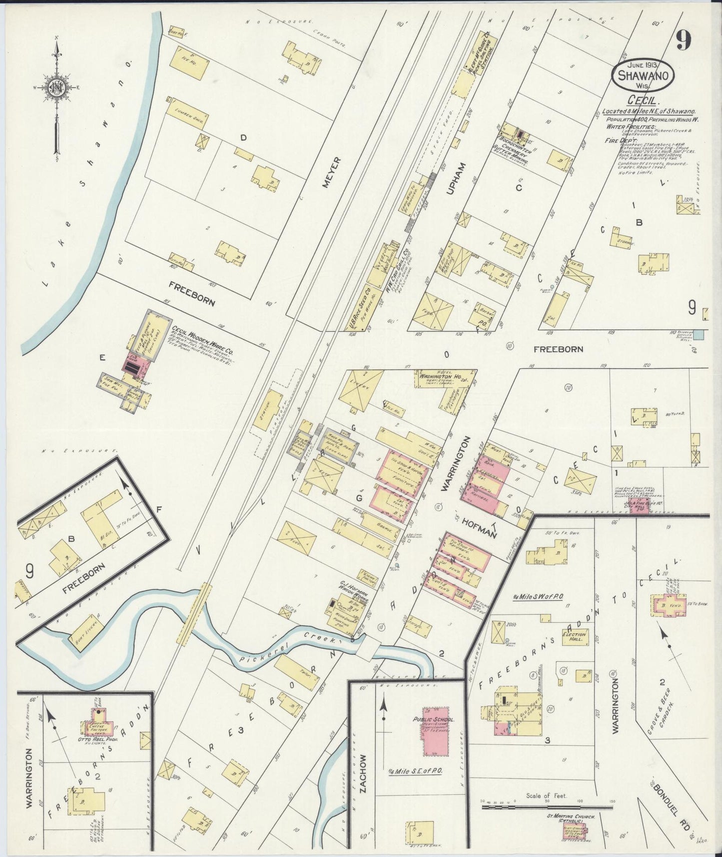 Sanborn Fire Insurance Map from Shawano, Shawano County, Wisconsin (1913), Sheet #0009 - Complete Map Set gallery image, historic Sanborn map, vintage wall art, Wisconsin Wisconsin