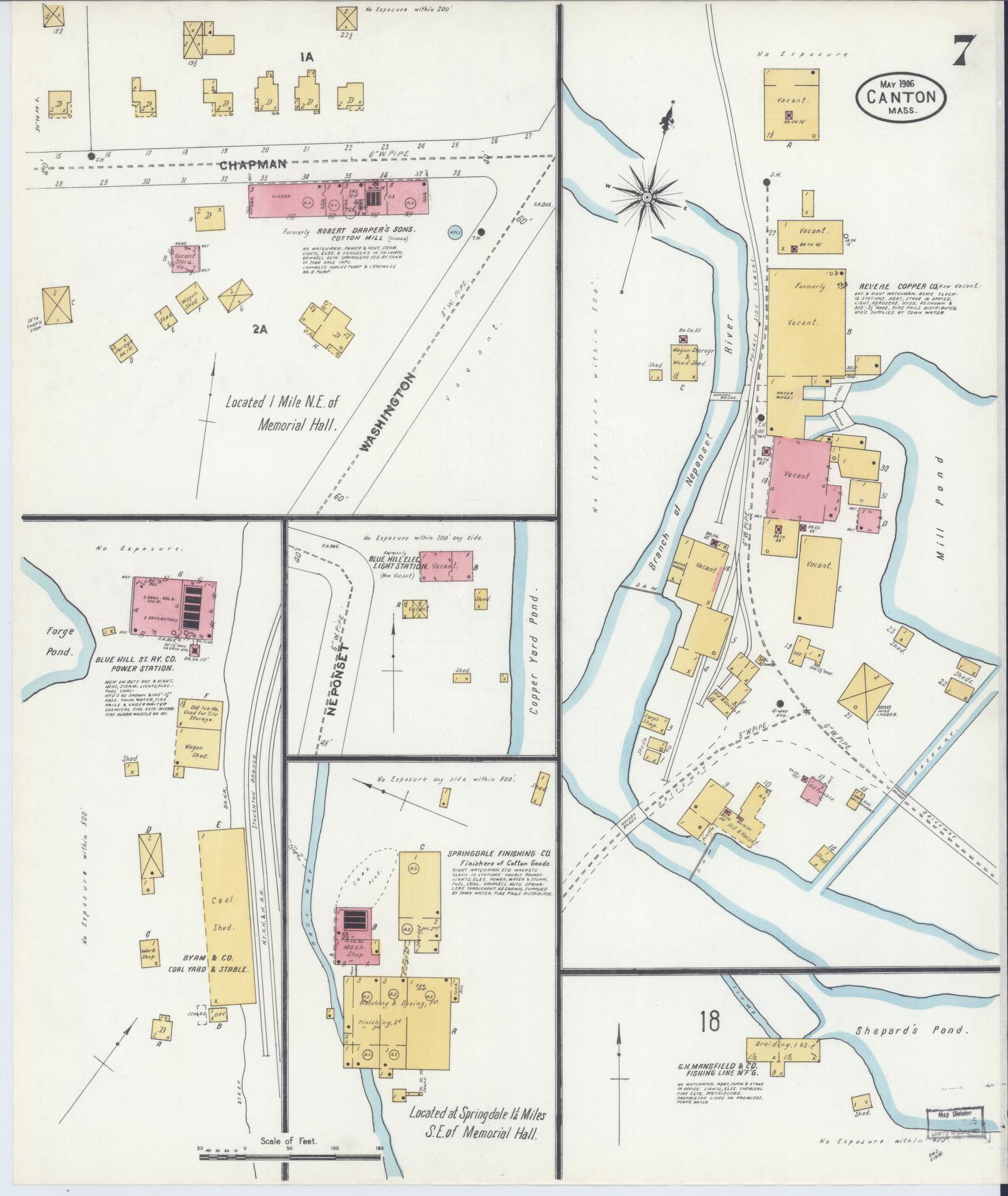 Sanborn Fire Insurance Map from Canton, Norfolk County, Massachusetts (1906), Sheet #0007 - Complete Map Set gallery image, historic Sanborn map, vintage wall art, Massachusetts Massachusetts